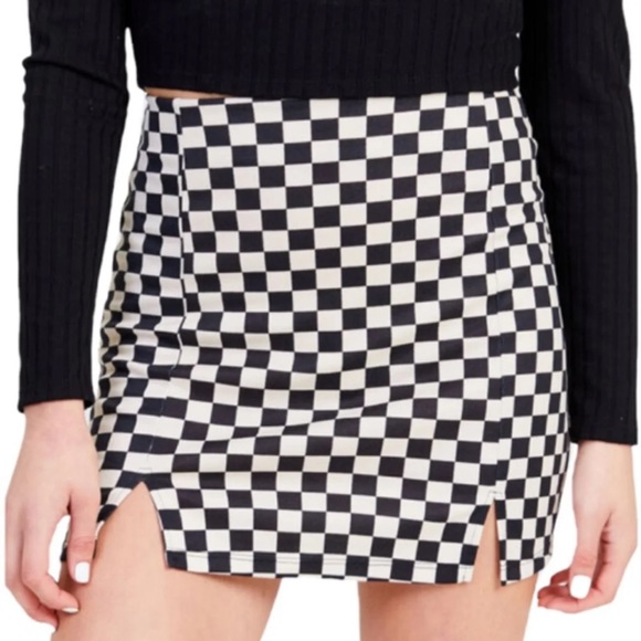 NEW Love On A Hanger Checkerboard Mini Denim Skirt - Picture 2 of 7